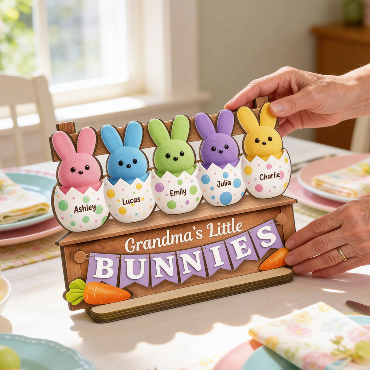 Grandma Little's Bunnies - Personalized 2-Layered Wooden Plaque - Easter Decor for Grandma - Image 5