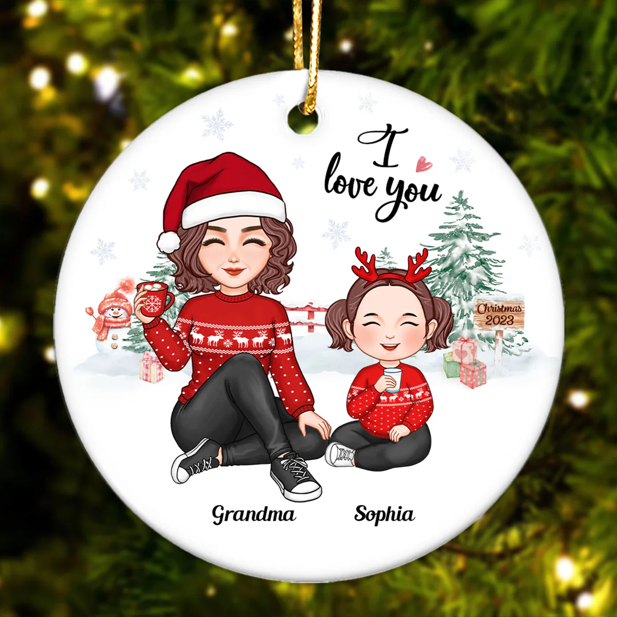Grandma Love You Gift For Grandson Granddaughter Cute Grandma Grandkid Personalized Circle Ornament - Image 2