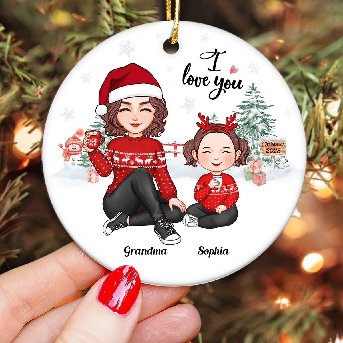 Grandma Love You Gift For Grandson Granddaughter Cute Grandma Grandkid Personalized Circle Ornament - Image 3