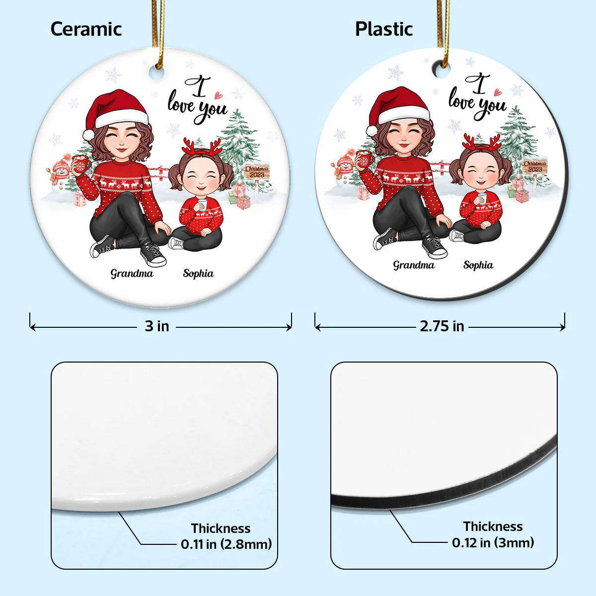 Grandma Love You Gift For Grandson Granddaughter Cute Grandma Grandkid Personalized Circle Ornament - Image 4