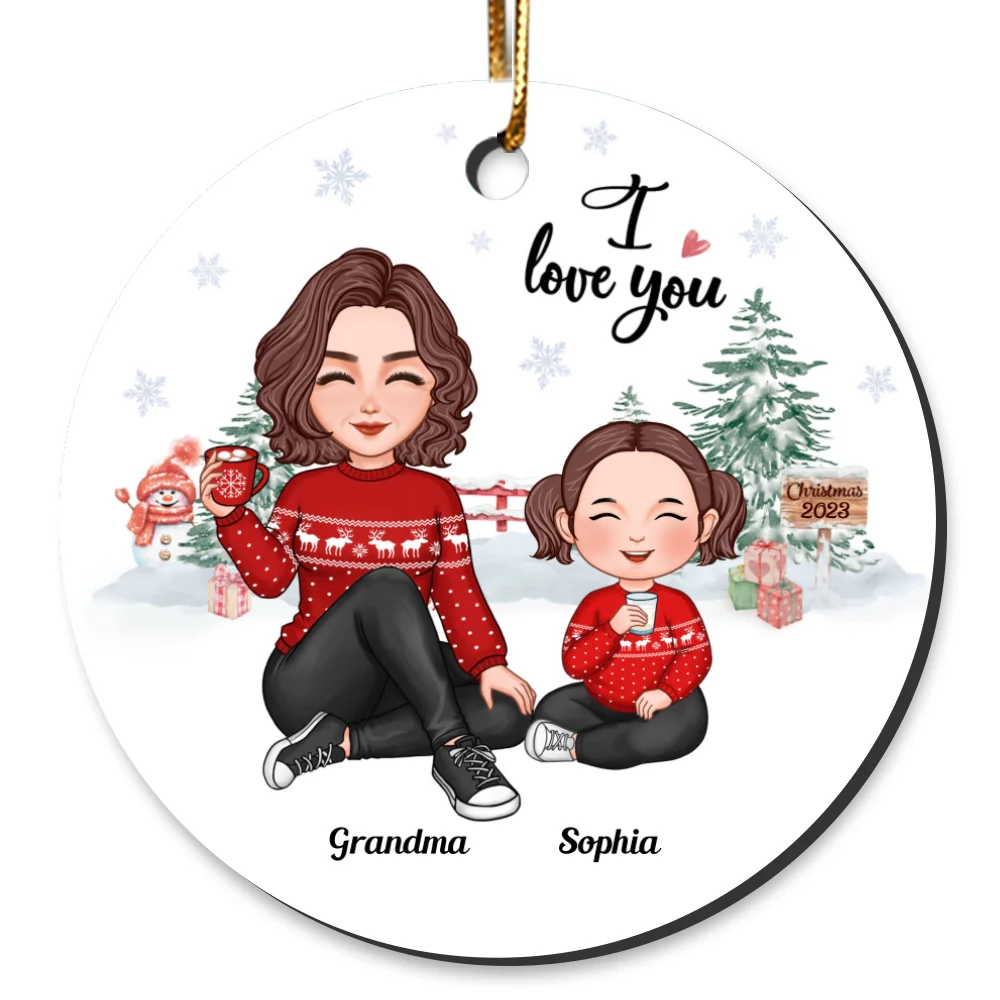 Grandma Love You Gift For Grandson Granddaughter Cute Grandma Grandkid Personalized Circle Ornament - Image 7