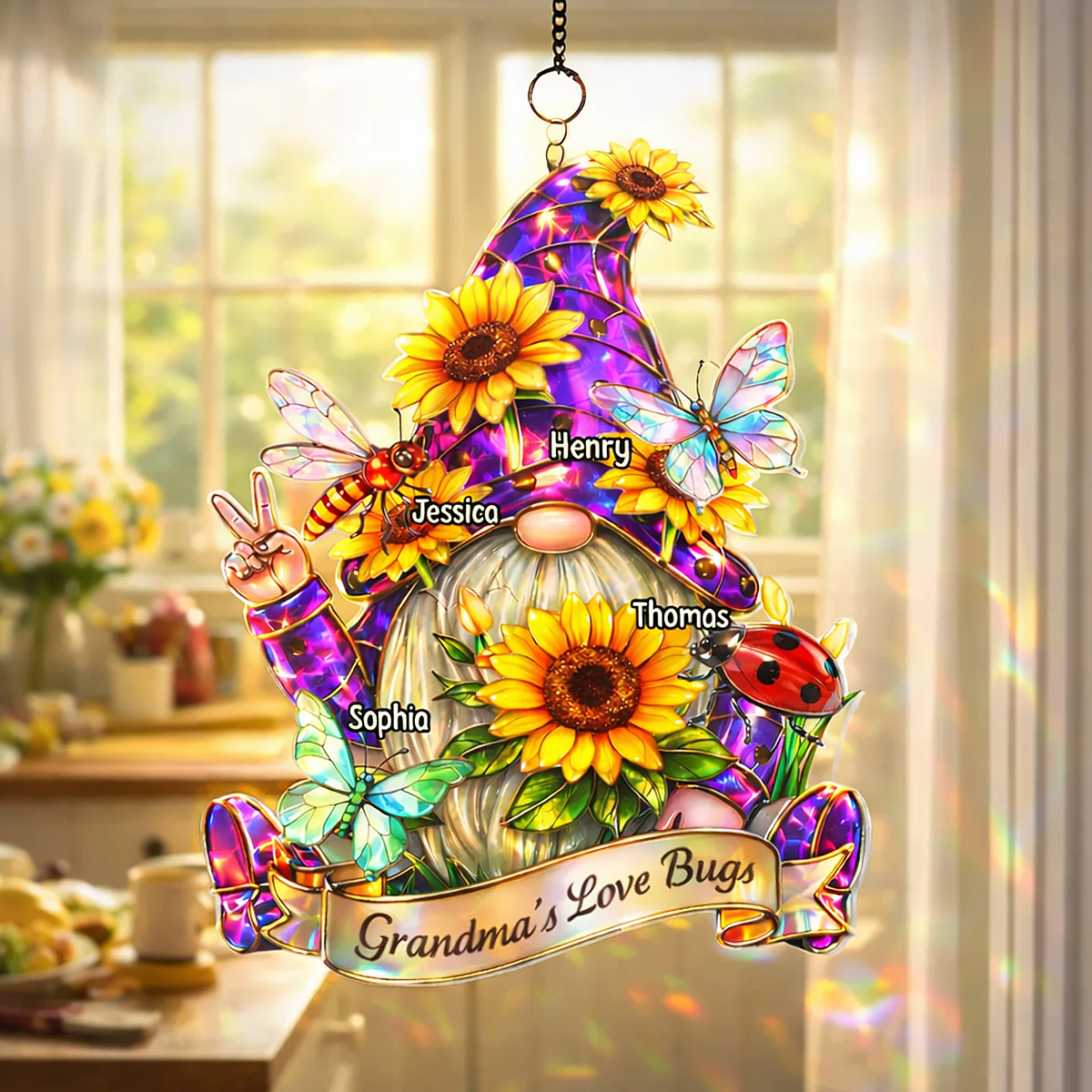 Grandma Love's Bugs Gnome - Personalized Suncatcher Ornament - Heartfelt Mother's Day Gift for Grandma - Image 2