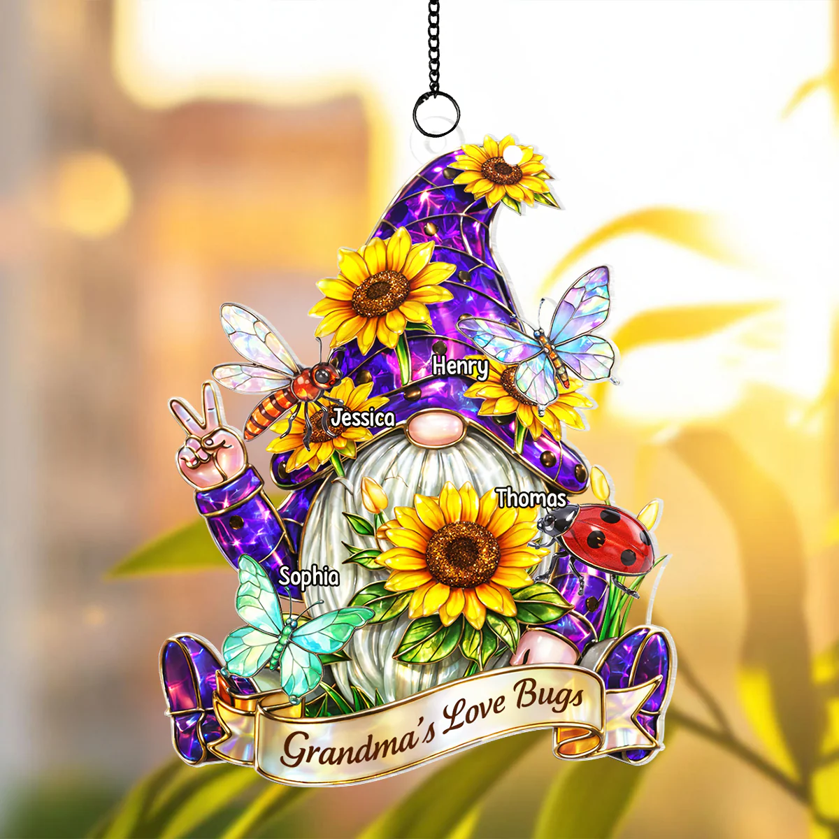 Grandma Love's Bugs Gnome - Personalized Suncatcher Ornament - Heartfelt Mother's Day Gift for Grandma - Image 3