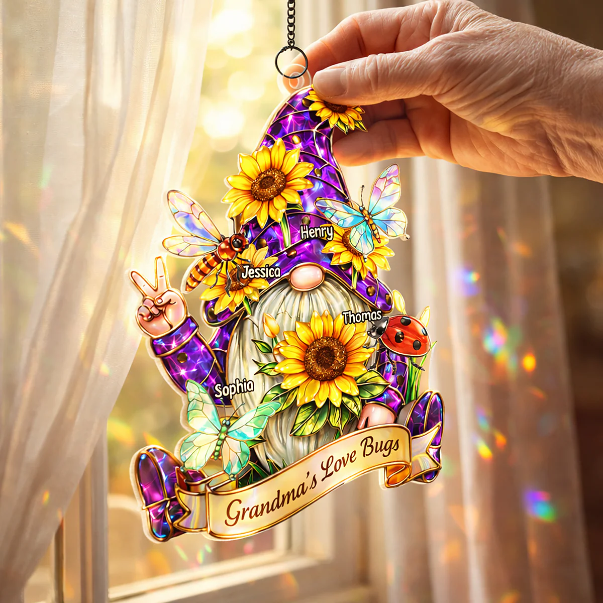 Grandma Love's Bugs Gnome - Personalized Suncatcher Ornament - Heartfelt Mother's Day Gift for Grandma - Image 4