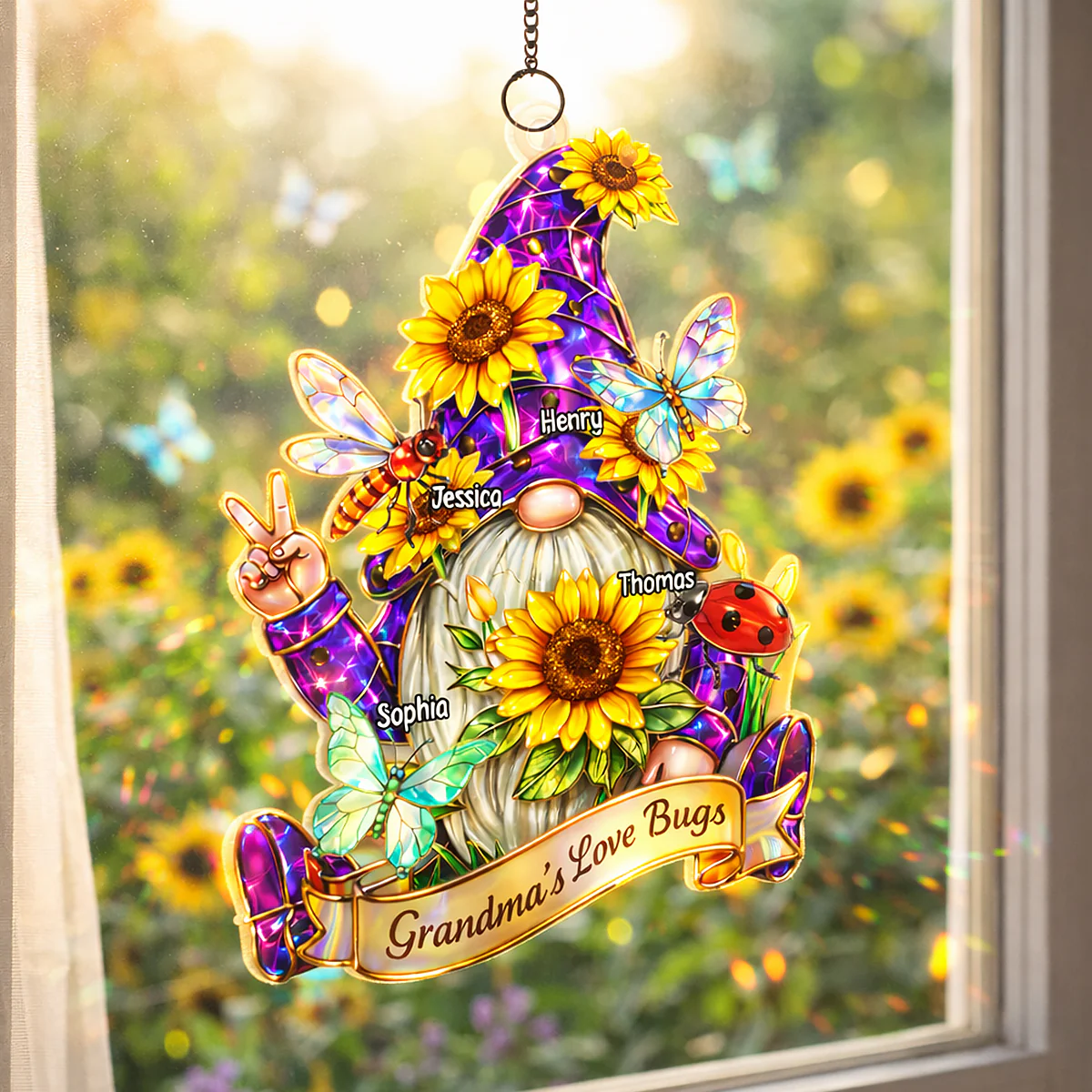 Grandma Love's Bugs Gnome - Personalized Suncatcher Ornament - Heartfelt Mother's Day Gift for Grandma - Image 5