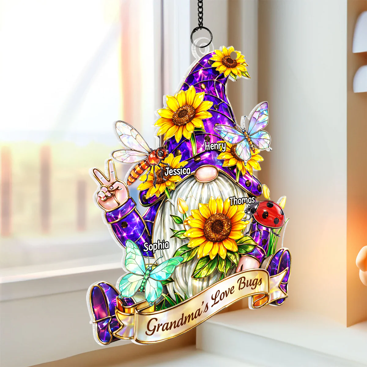Grandma Love's Bugs Gnome - Personalized Suncatcher Ornament - Heartfelt Mother's Day Gift for Grandma - Image 6