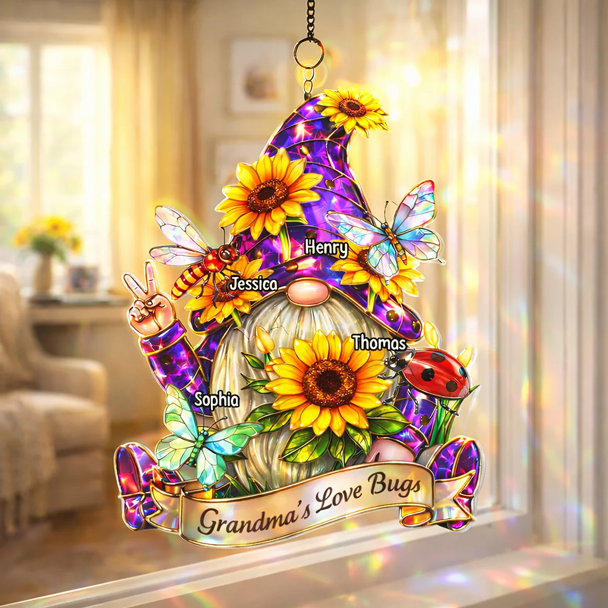 Grandma Love's Bugs Gnome - Personalized Suncatcher Ornament - Heartfelt Mother's Day Gift for Grandma - Image 7