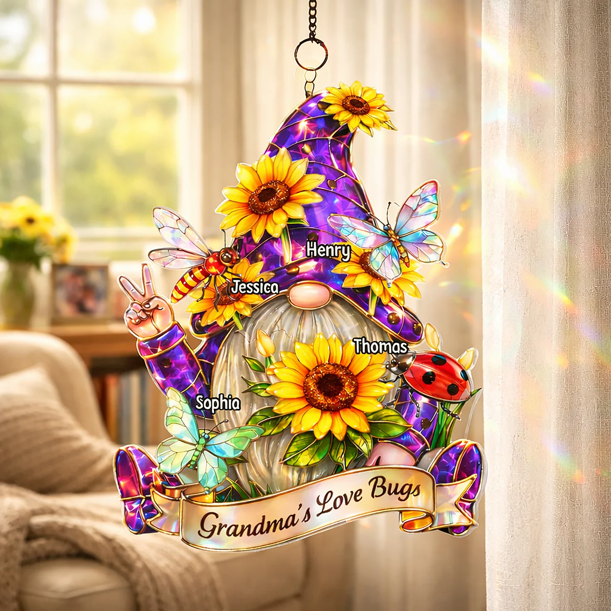 Grandma Love's Bugs Gnome - Personalized Suncatcher Ornament - Heartfelt Mother's Day Gift for Grandma - Image 8