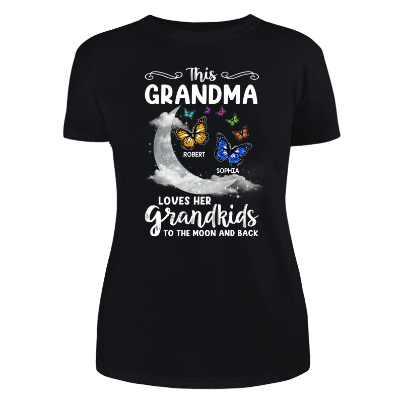 Grandma Loves Grandkids Moon And Back Butterflies Personalized Shirt - Image 8