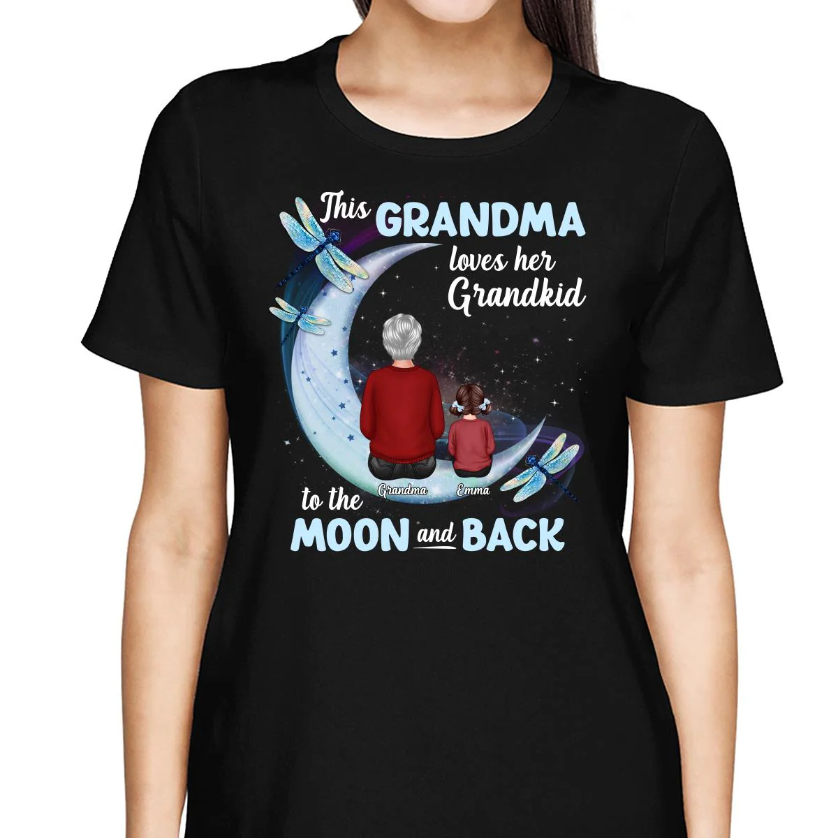 Grandma Loves Grandkids To The Moon Dragonfly Personalized Shirt - Image 2