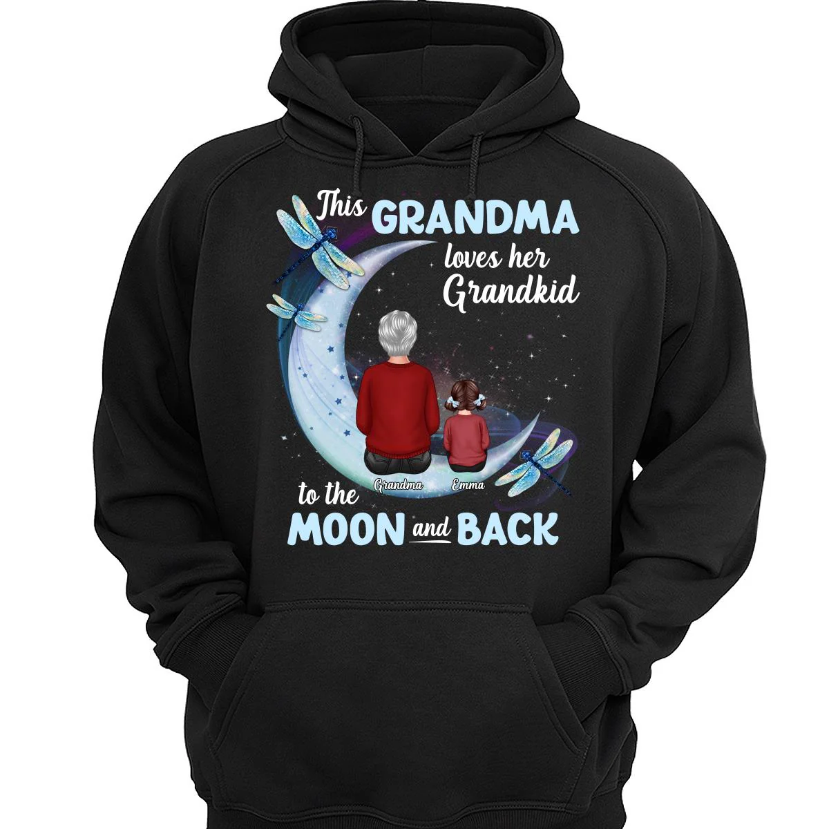 Grandma Loves Grandkids To The Moon Dragonfly Personalized Shirt - Image 3