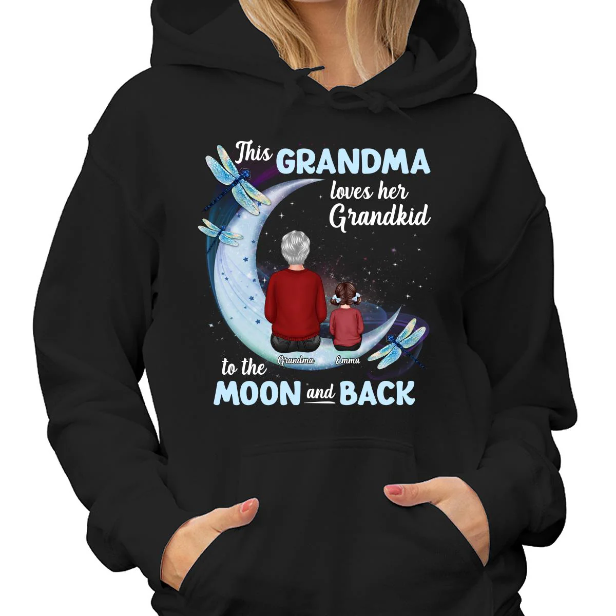 Grandma Loves Grandkids To The Moon Dragonfly Personalized Shirt - Image 4
