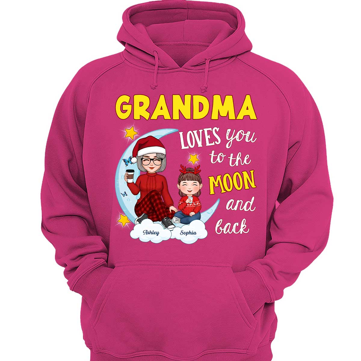 Grandma Loves You To The Moon And Back Cute Grandma Grandkids Personalized Christmas Sweatshirt Hoodie - Image 3