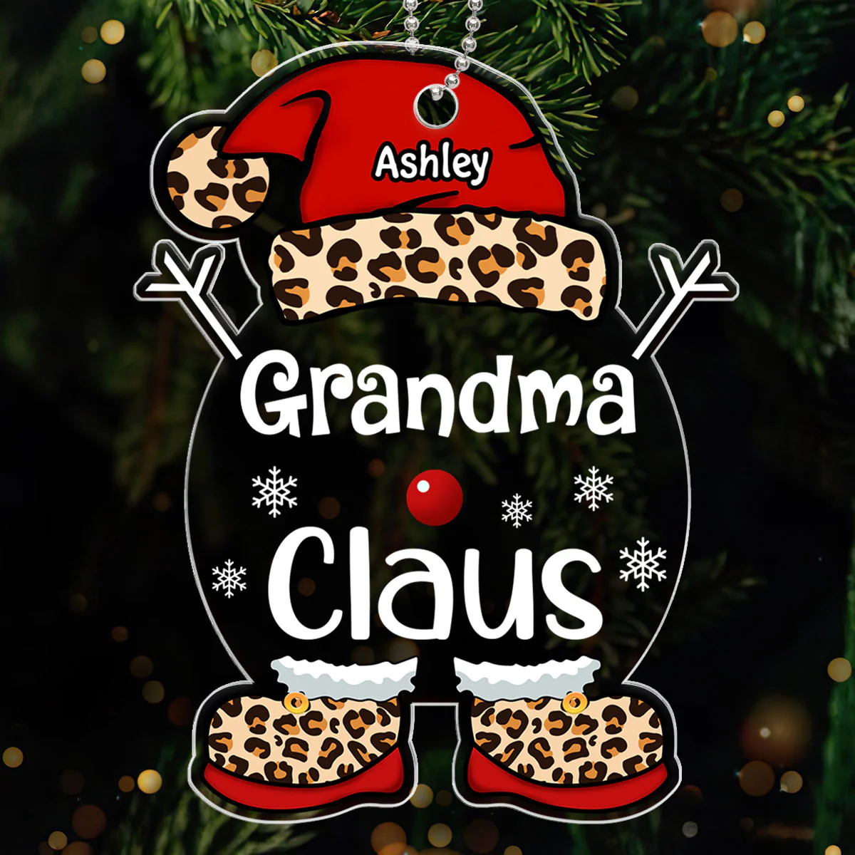 Grandma Mimi Claus Christmas Leopard Personalized Acrylic Ornament