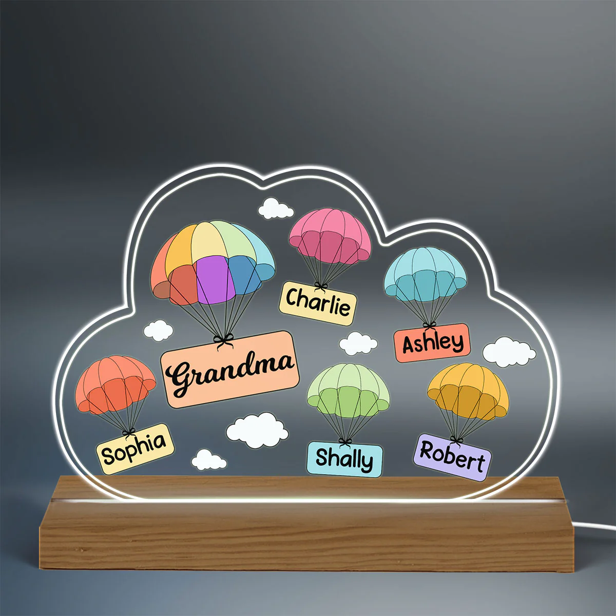 Grandma Mom Air Balloon Cloud Personalized Acrylic Custom Shape LED Night Light - Image 3