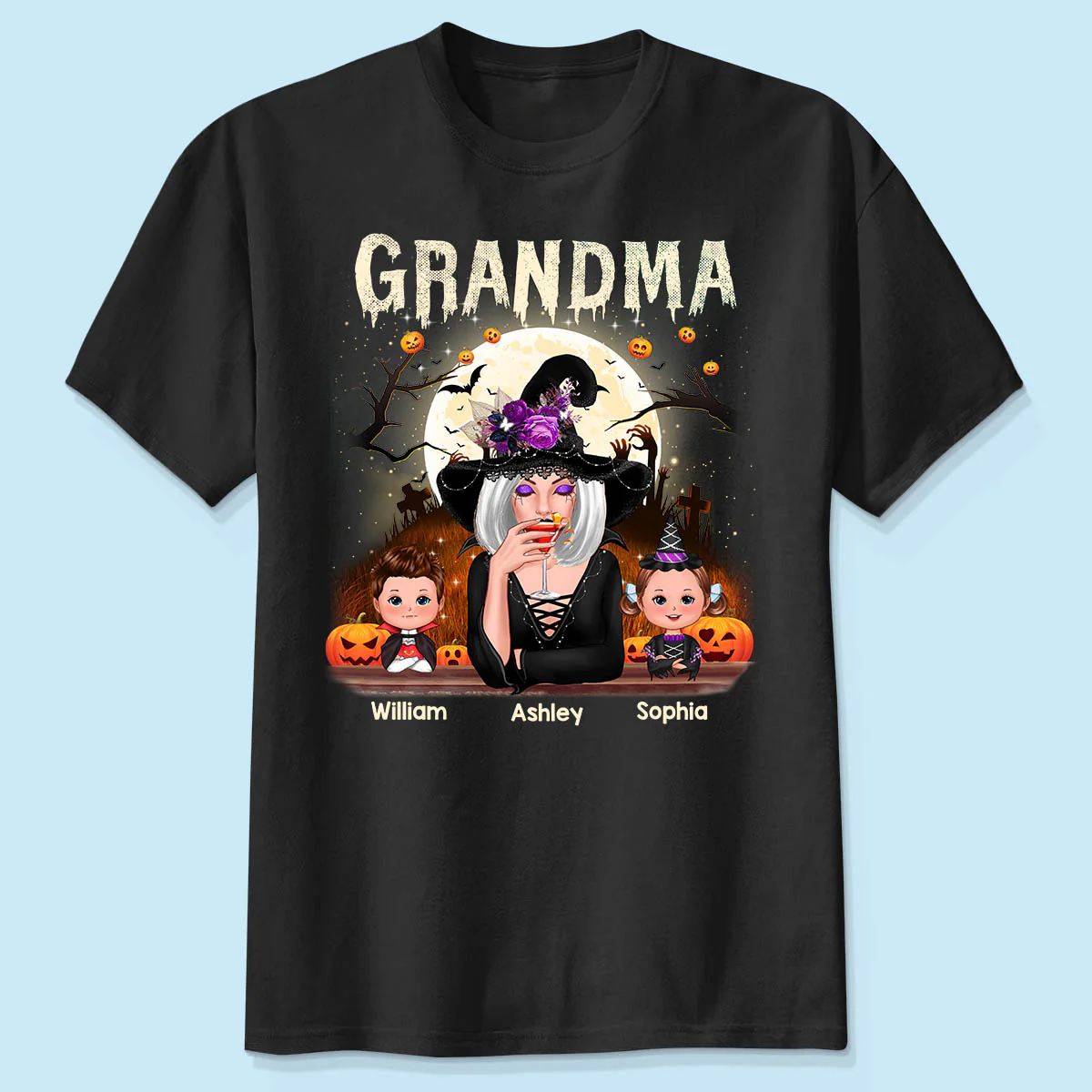Grandma Mom And Kids Halloween Night Personalized Shirt