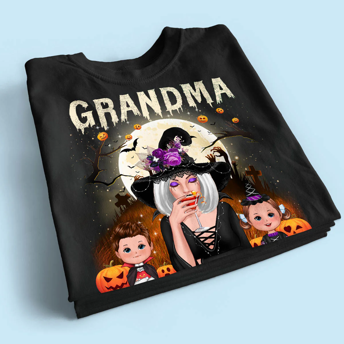 Grandma Mom And Kids Halloween Night Personalized Shirt - Image 2
