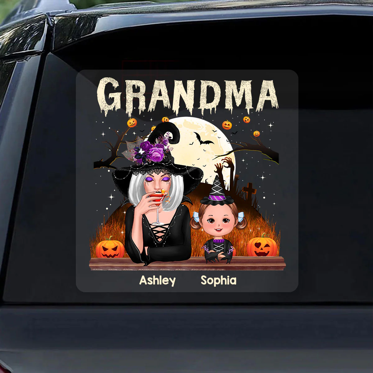 Grandma Mom And Kids Halloween Night Personalized Decal, Halloween Decor