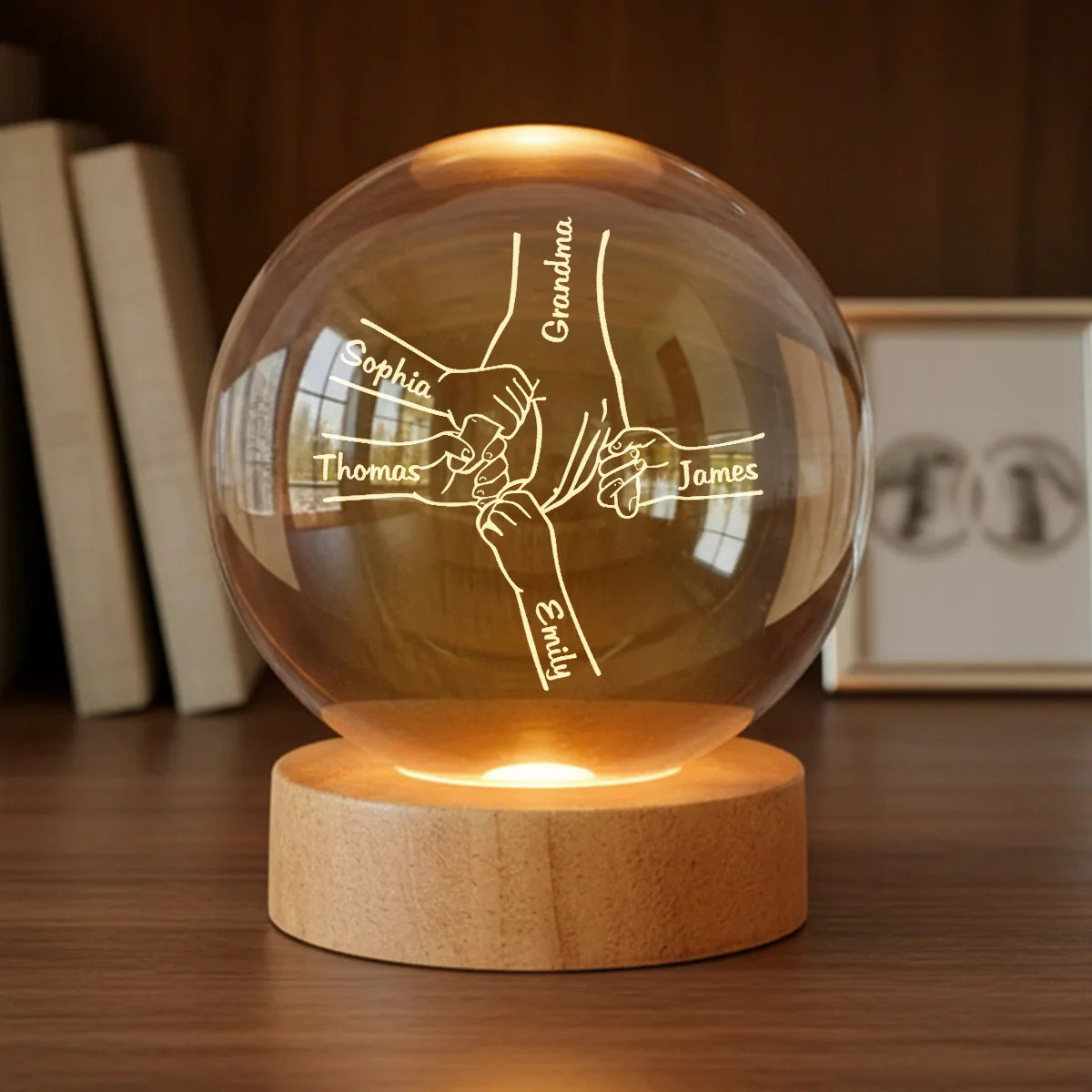 Grandma Mom And Kids Holding Hands - Personalized Crystal Ball - Gift For Grandma, Mom - Image 2