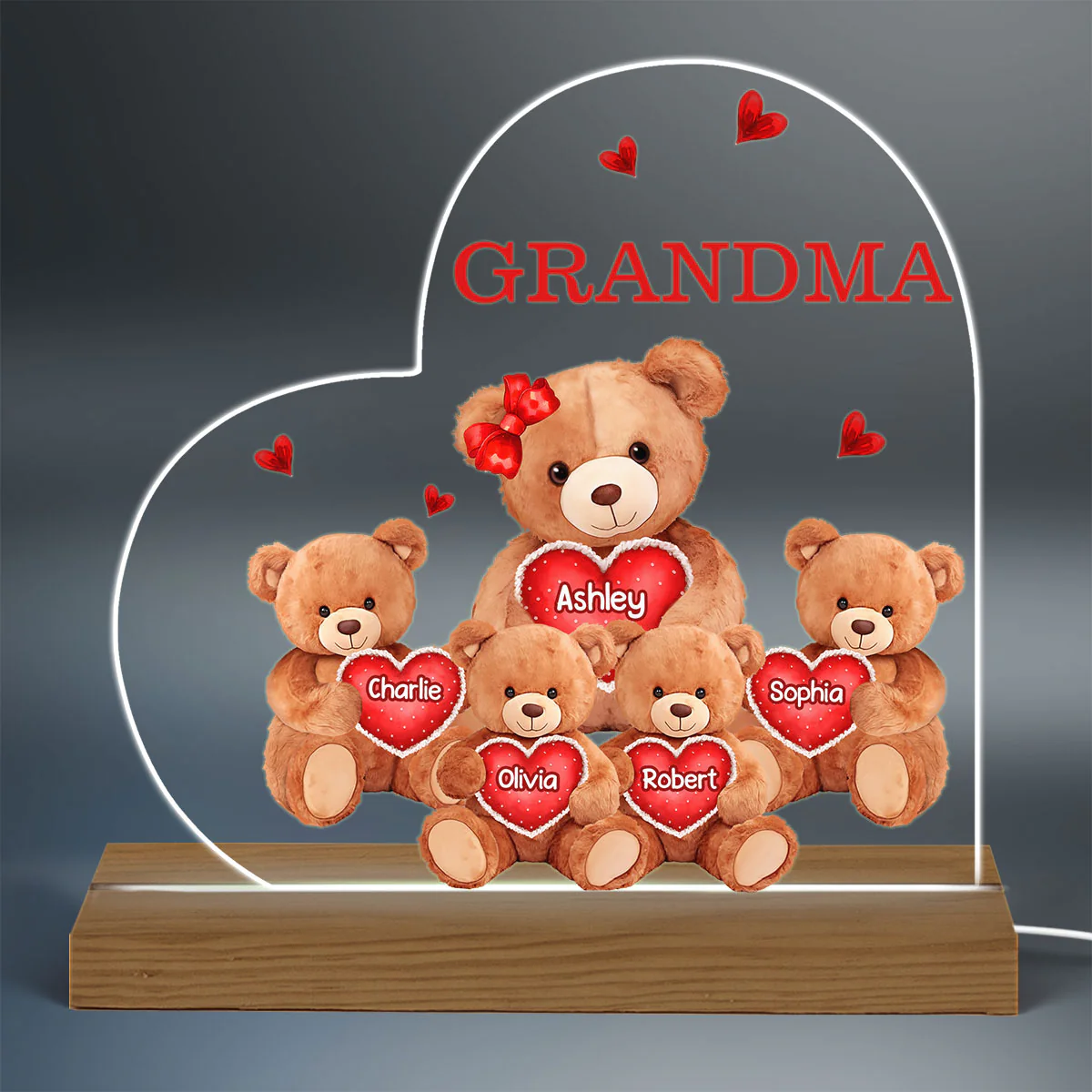 Grandma Mom Auntie Bear Personalized Custom Shape Acrylic Plaque Warm LED Night Light - Image 3