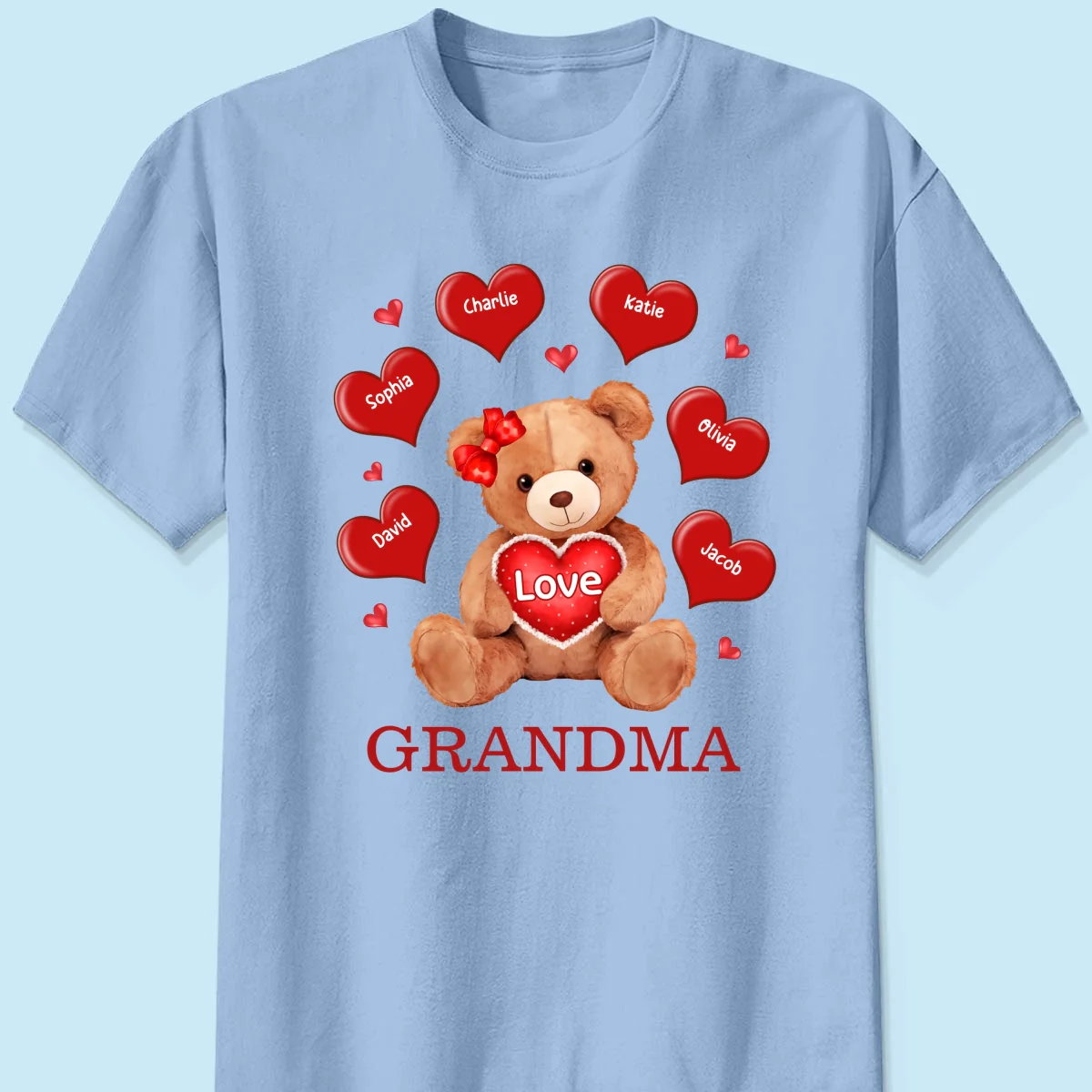 Grandma Mom Auntie Bear Red Hearts Personalized Shirt - Image 10