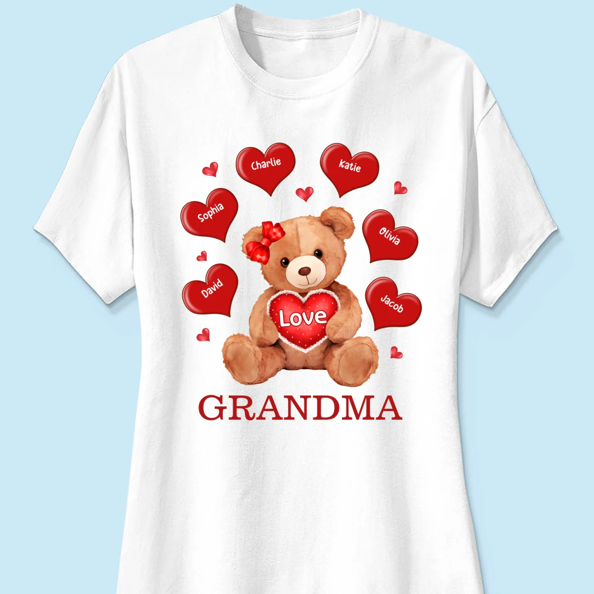 Grandma Mom Auntie Bear Red Hearts Personalized Shirt - Image 11