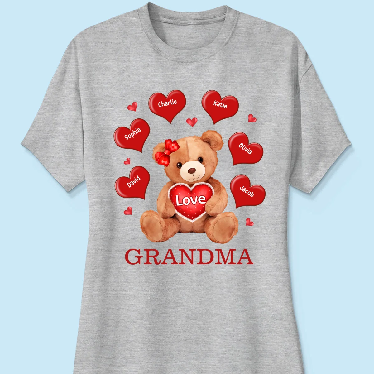 Grandma Mom Auntie Bear Red Hearts Personalized Shirt - Image 12