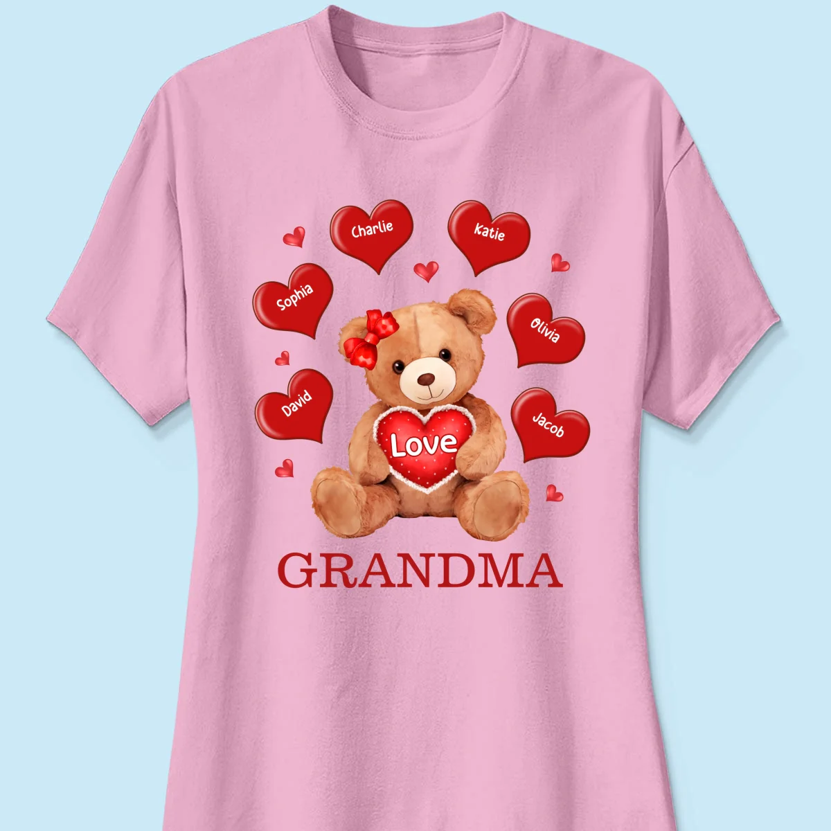 Grandma Mom Auntie Bear Red Hearts Personalized Shirt - Image 13