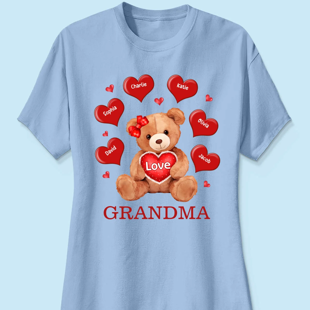 Grandma Mom Auntie Bear Red Hearts Personalized Shirt - Image 14