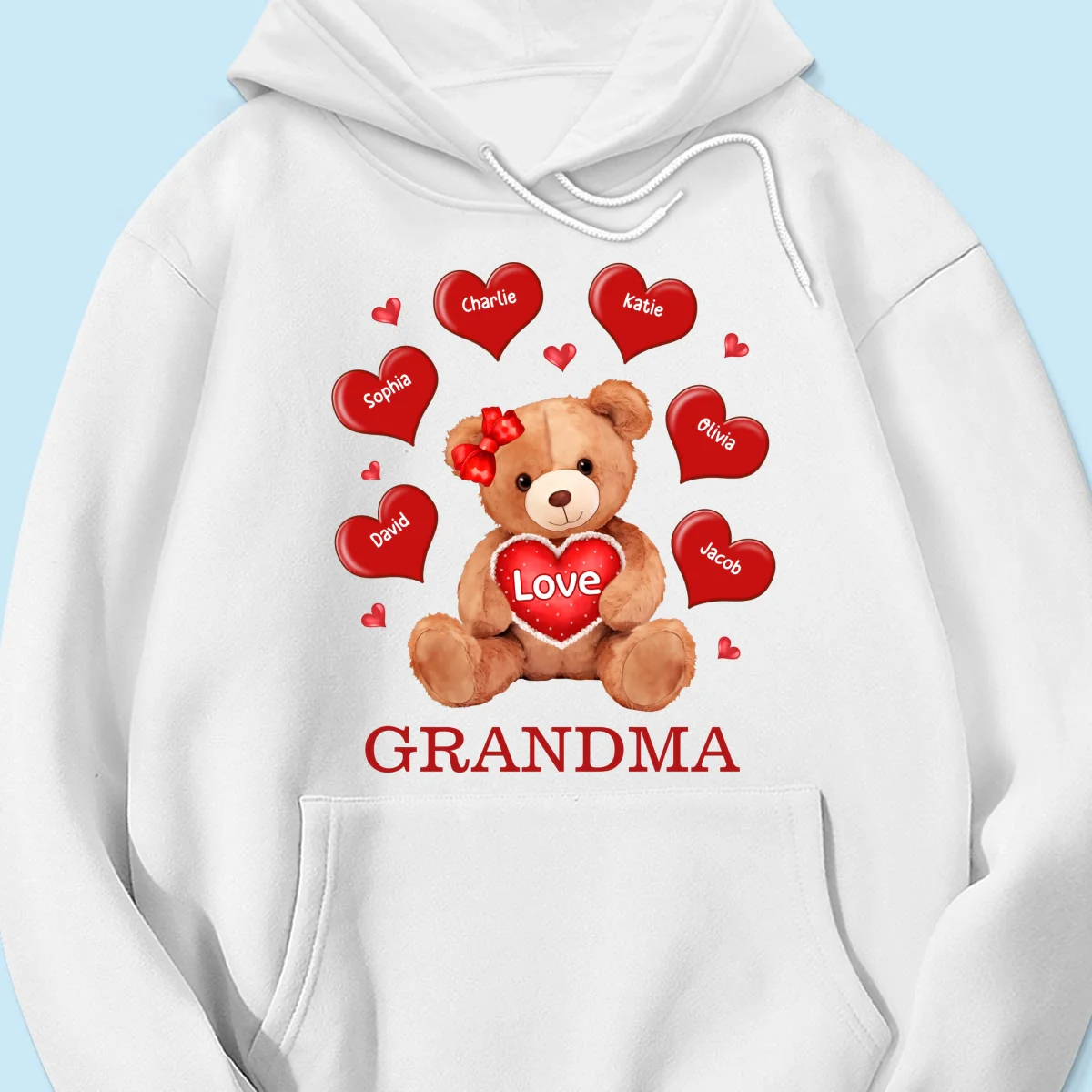 Grandma Mom Auntie Bear Red Hearts Personalized Shirt - Image 15