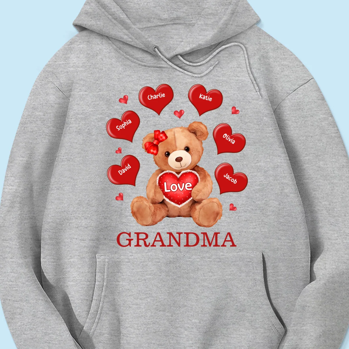 Grandma Mom Auntie Bear Red Hearts Personalized Shirt - Image 16