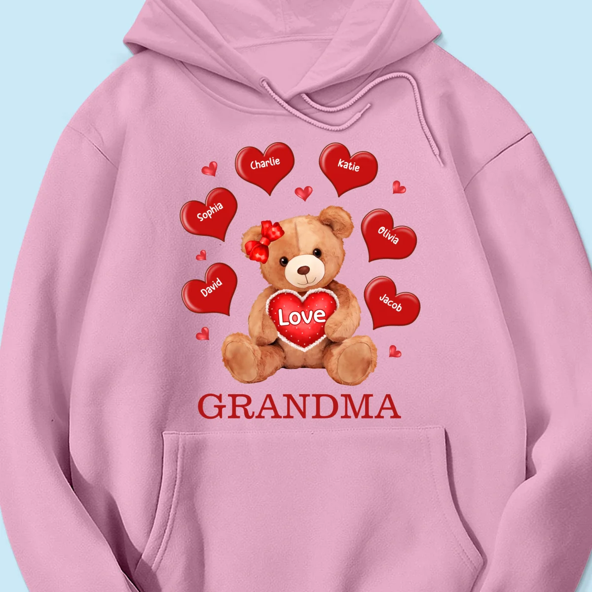 Grandma Mom Auntie Bear Red Hearts Personalized Shirt - Image 17