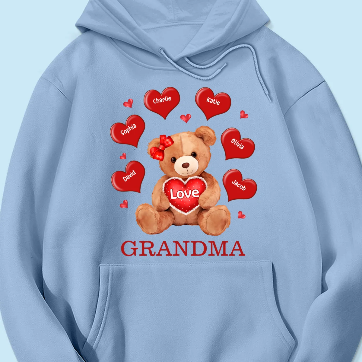 Grandma Mom Auntie Bear Red Hearts Personalized Shirt - Image 18