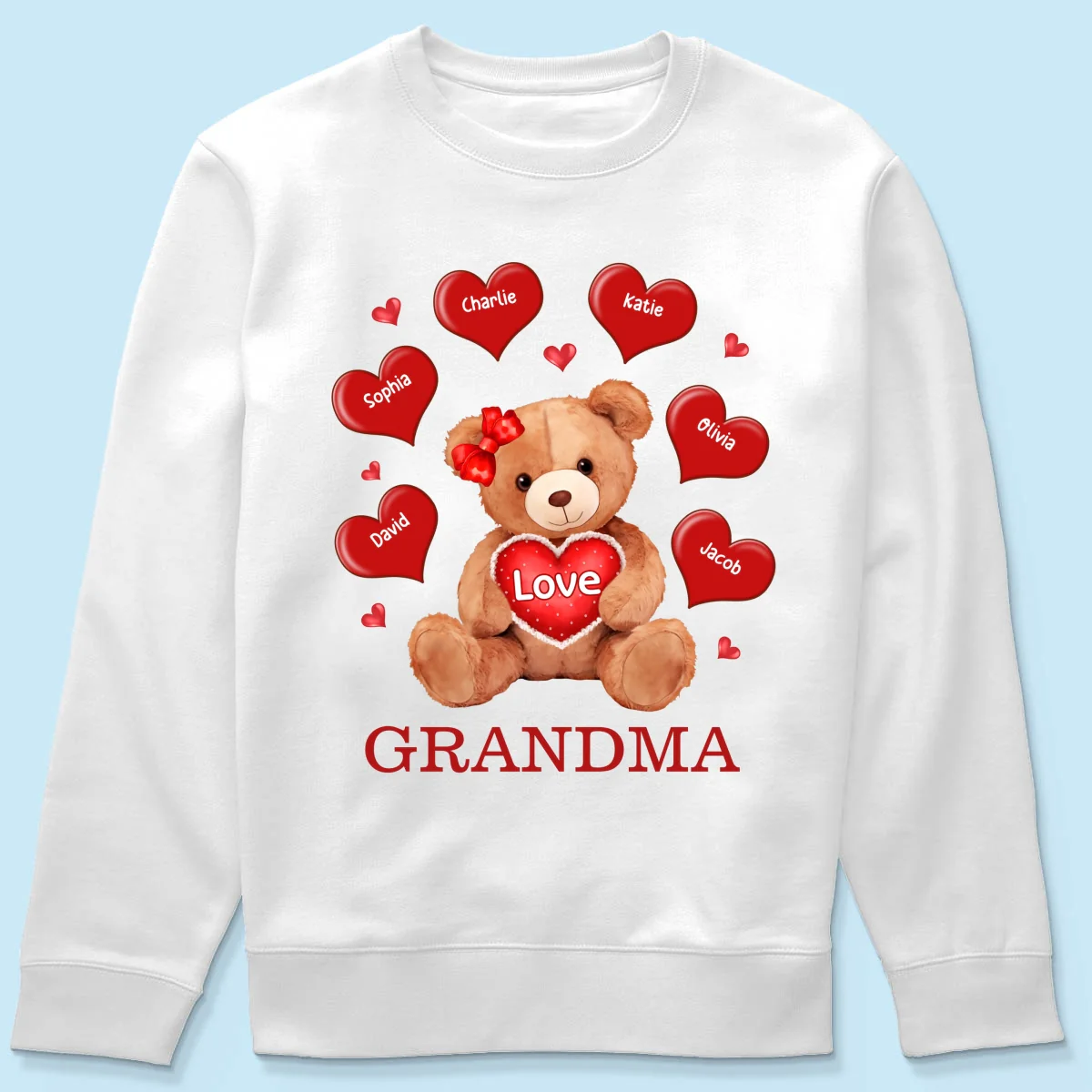 Grandma Mom Auntie Bear Red Hearts Personalized Shirt - Image 19