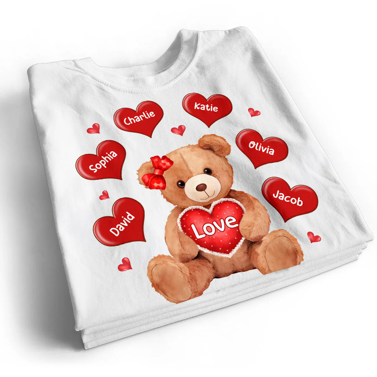Grandma Mom Auntie Bear Red Hearts Personalized Shirt - Image 2
