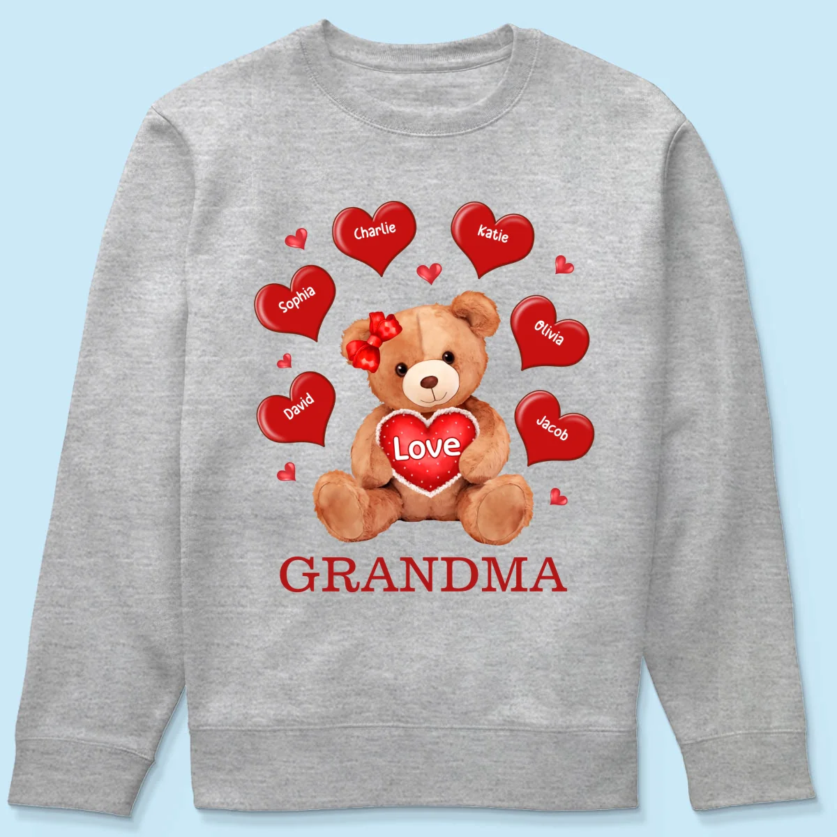 Grandma Mom Auntie Bear Red Hearts Personalized Shirt - Image 20