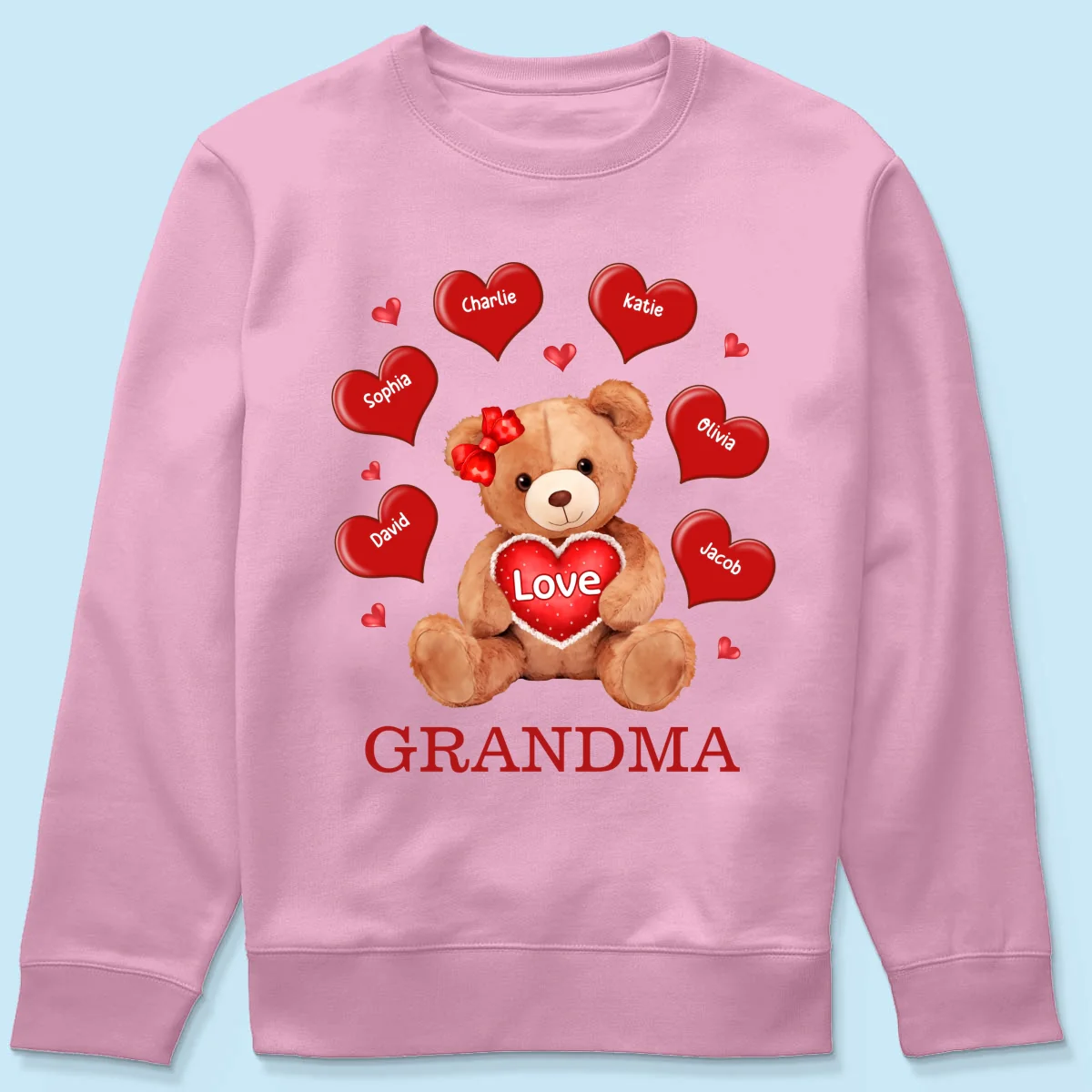 Grandma Mom Auntie Bear Red Hearts Personalized Shirt - Image 21