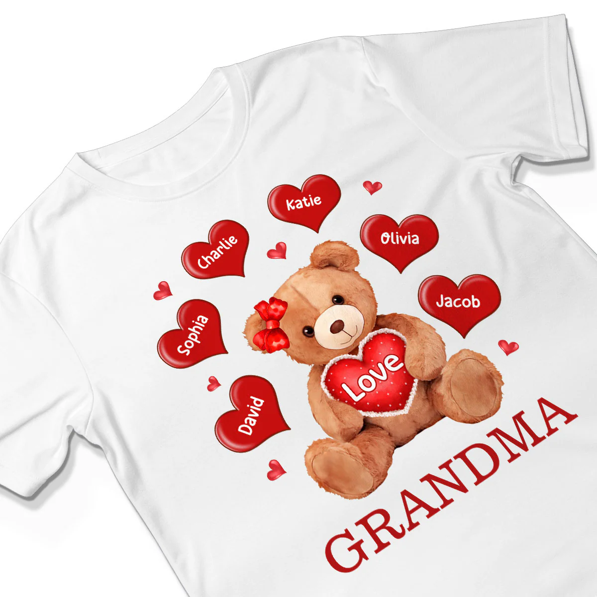 Grandma Mom Auntie Bear Red Hearts Personalized Shirt - Image 3
