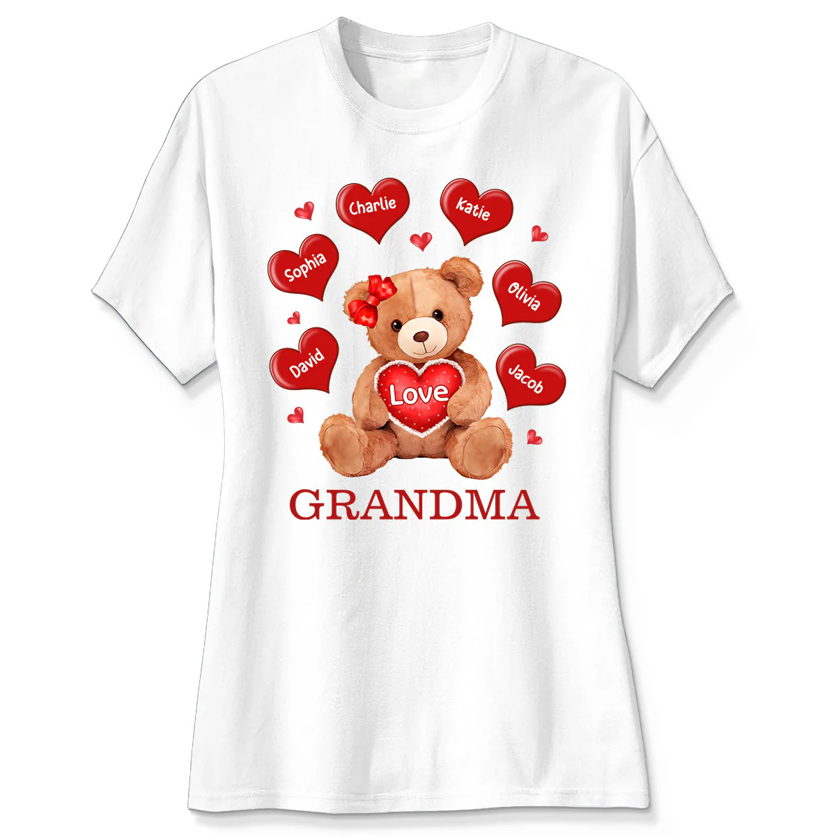 Grandma Mom Auntie Bear Red Hearts Personalized Shirt - Image 4