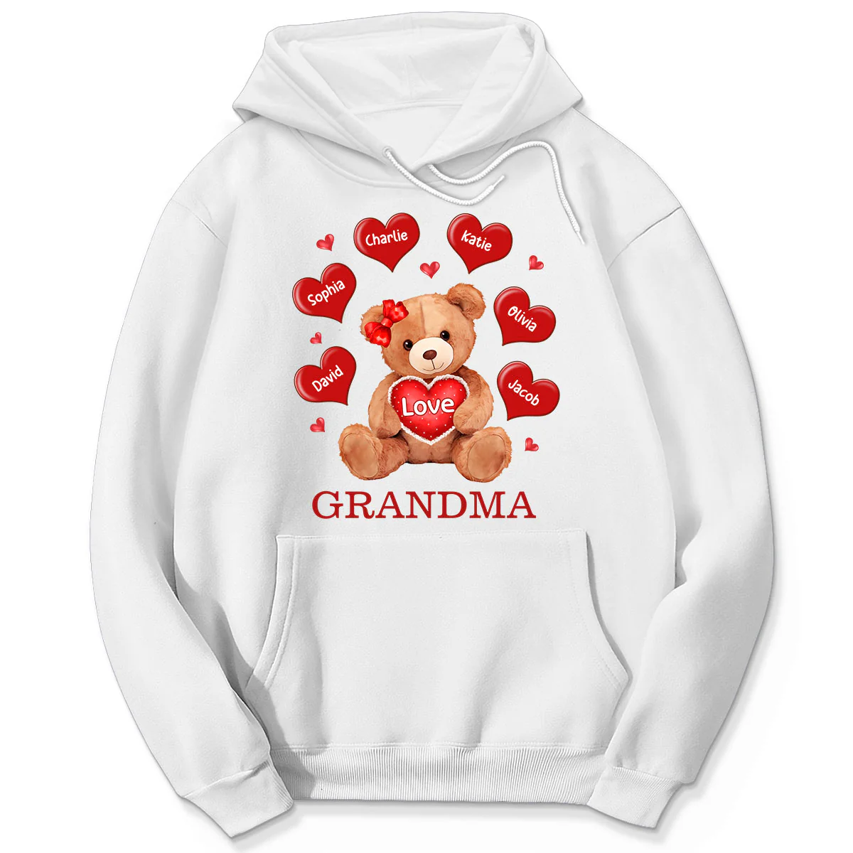 Grandma Mom Auntie Bear Red Hearts Personalized Shirt - Image 5