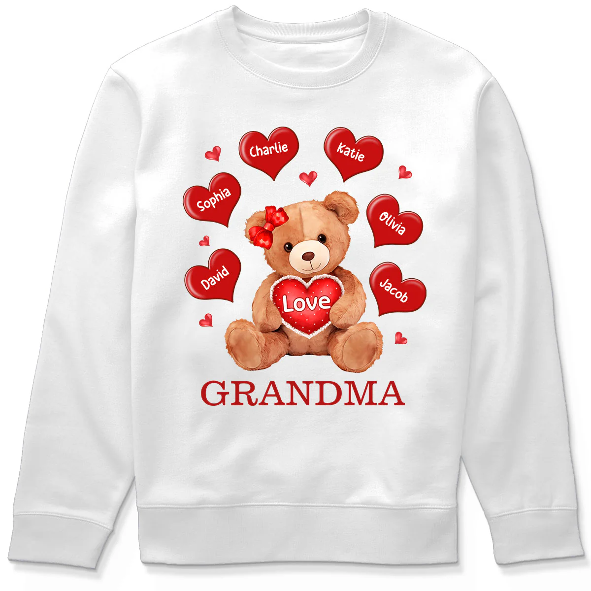 Grandma Mom Auntie Bear Red Hearts Personalized Shirt - Image 6
