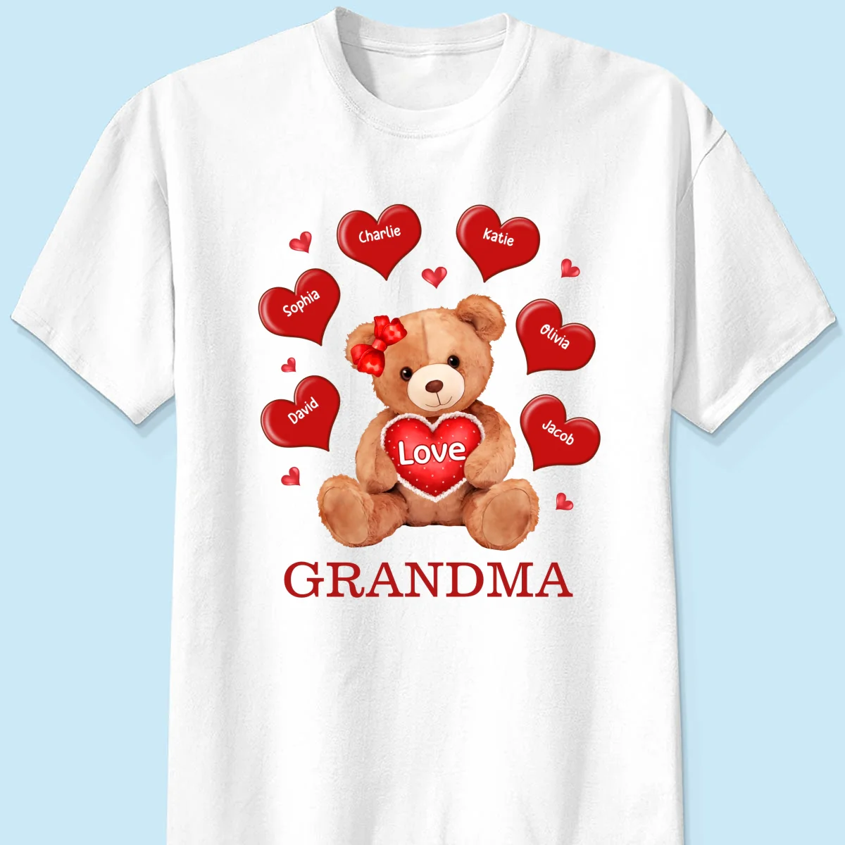 Grandma Mom Auntie Bear Red Hearts Personalized Shirt - Image 7