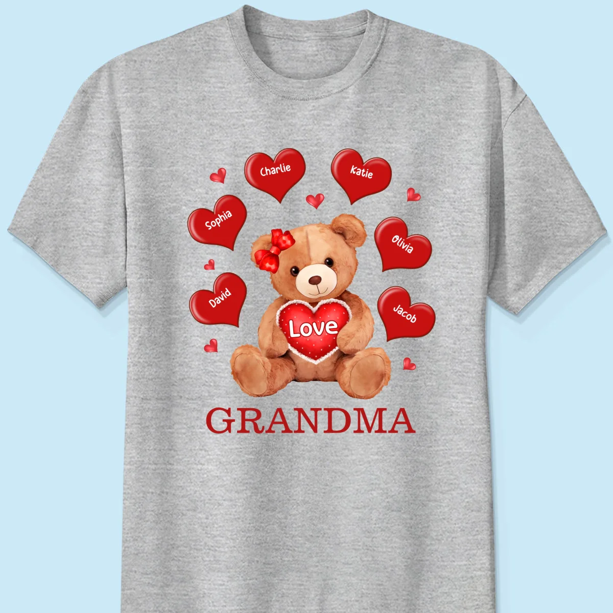 Grandma Mom Auntie Bear Red Hearts Personalized Shirt - Image 8