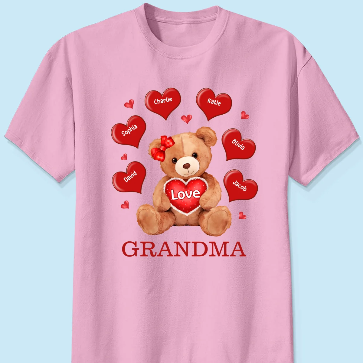 Grandma Mom Auntie Bear Red Hearts Personalized Shirt - Image 9