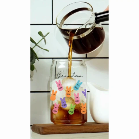 Grandma Mom Auntie Bunnies Easter Gift Personalized Clear Glass Can - Image 2
