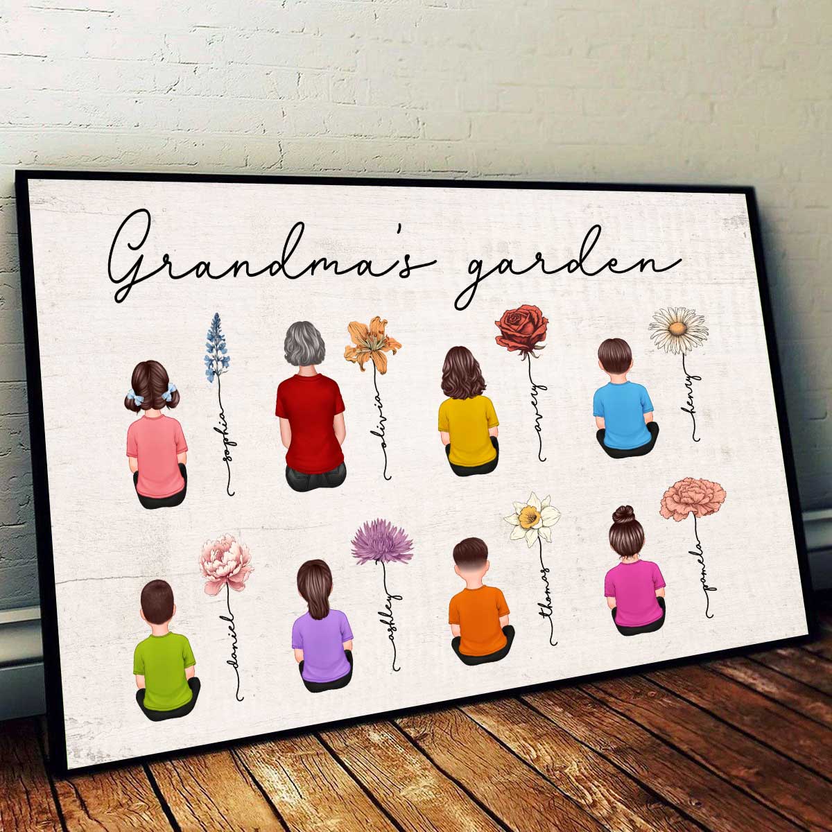 Grandma Mom Auntie Garden Vintage Birth Month Flowers Mother‘s Day Gift Personalized Horizontal Poster - Image 2