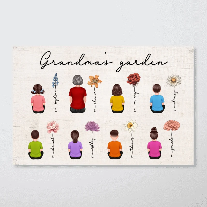 Grandma Mom Auntie Garden Vintage Birth Month Flowers Mother‘s Day Gift Personalized Horizontal Poster - Image 6