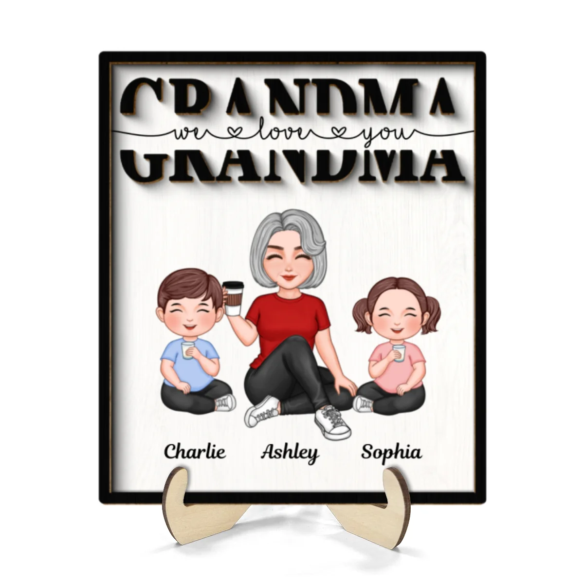 Grandma Mom Auntie Kids Sitting We Love You Mother‘s Day Gift Personalized 2-Layer Wooden Plaque - Image 10