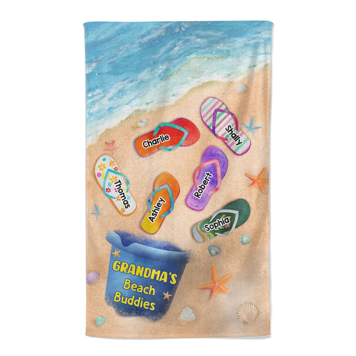 Grandma Mom Beach Buddies Summer Flip Flops Personalized Beach Towel