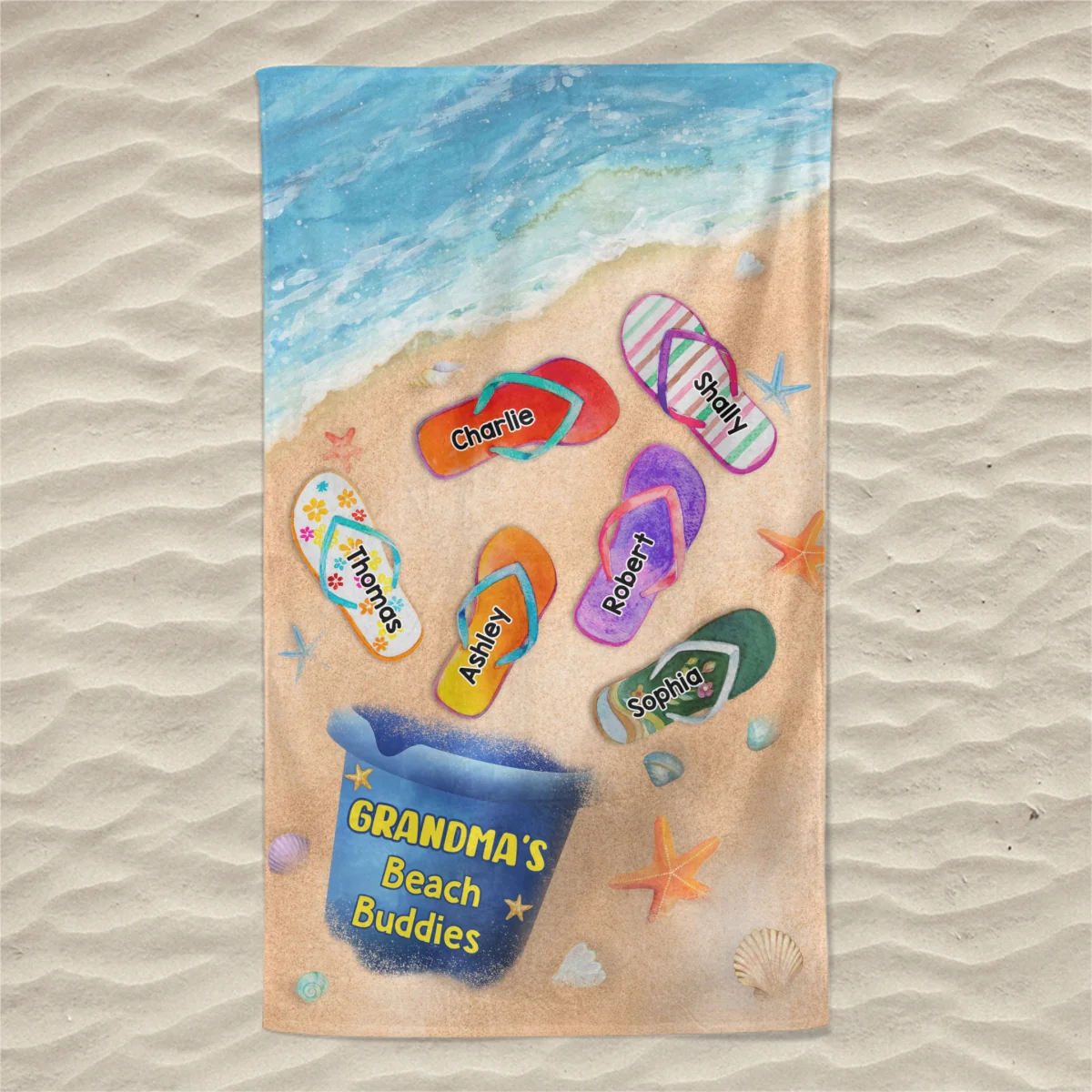 Grandma Mom Beach Buddies Summer Flip Flops Personalized Beach Towel - Image 3